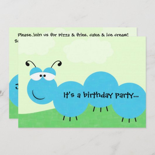 インチみみずそれはパーティーの誕生日のパーティの招待状です 招待状 (正面/裏面)