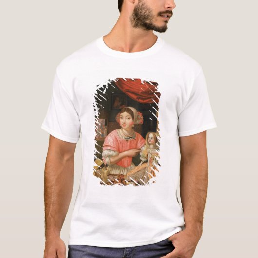 インテリアの人形を握っている女の子 Tシャツ (正面)