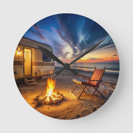 インテリアクラシックホームクロック"キャンプスタイル" ラウンド壁時計 (正面)