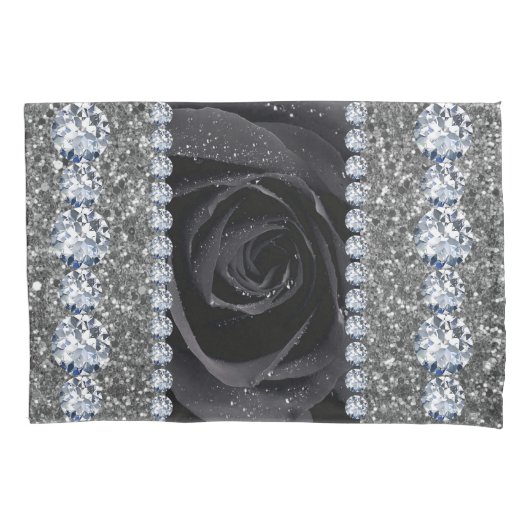 インテリアグリッターシックシルバーホームバラマーブル 枕カバー (正面)