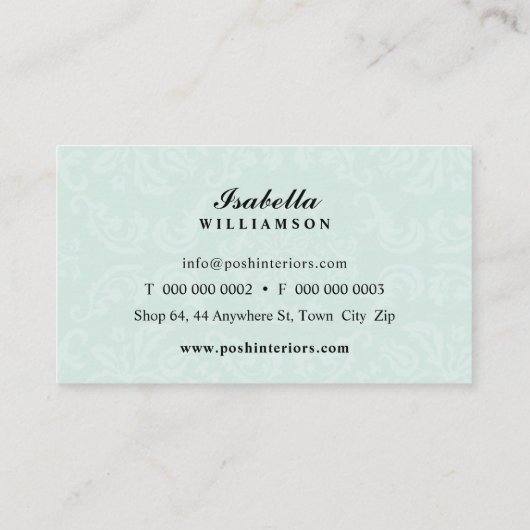 インテリアテキスモダンエレガントトのダマスク・ミント 名刺 (裏面)