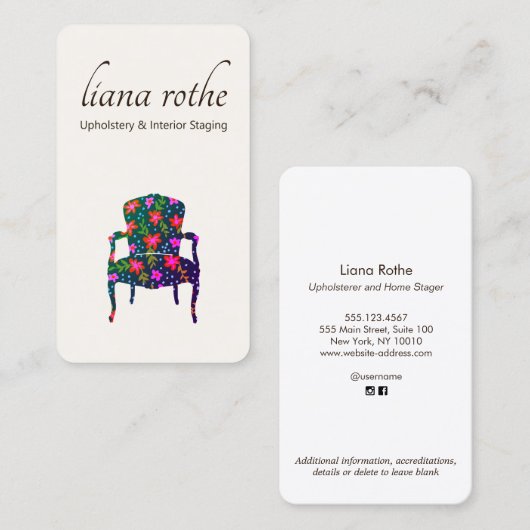 インテリアデコレータフランスのフローラ椅子デザイン 名刺 (正面/裏面)
