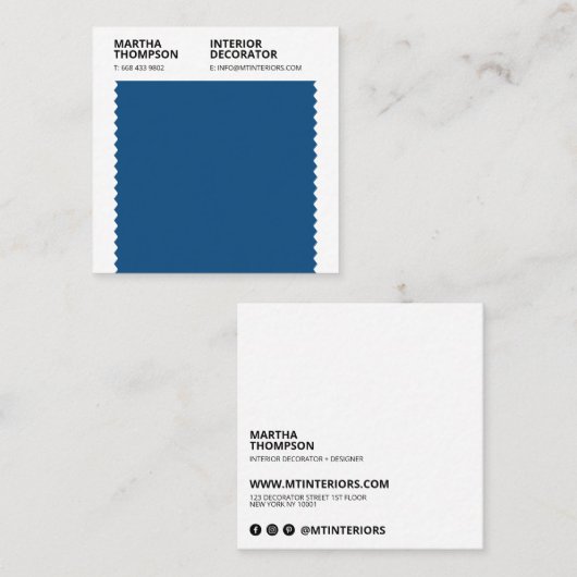 インテリアデコレータ青見本カラーブロックミニマル スクエア名刺 (正面/裏面)