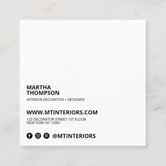 インテリアデコレータ青見本カラーブロックミニマル スクエア名刺 (裏面)