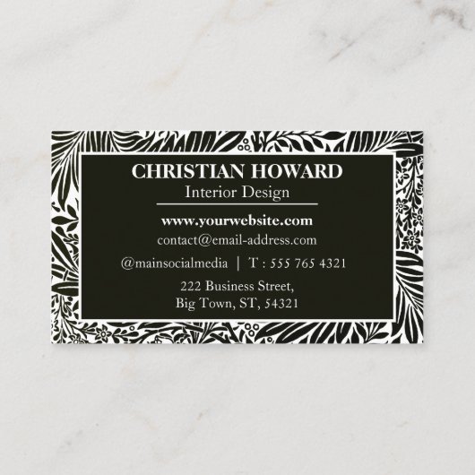 インテリアデザイエレガントナーの白黒パターン 名刺 (裏面)