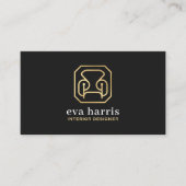 インテリアデザイエレガントナーグレー&金ゴールドロゴ 名刺 (正面)