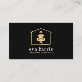 インテリアデザイエレガントナーブラック&金ゴールド 名刺 (正面)