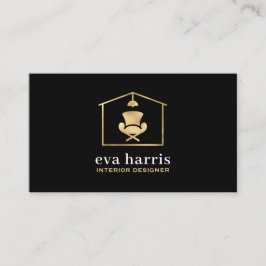 インテリアデザイエレガントナーブラック&金ゴールド 名刺