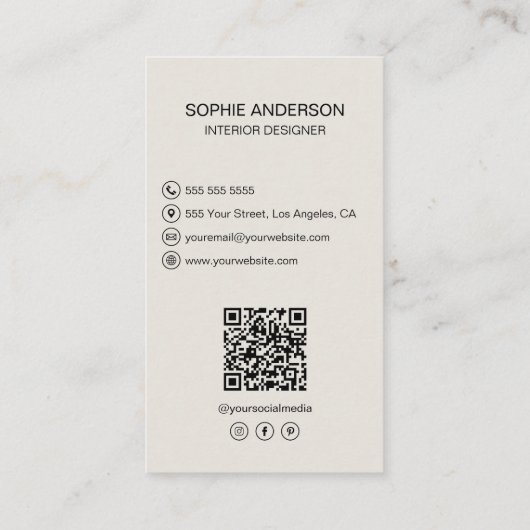インテリアデザイカスタムナーフォトQRソーシャルメディア 名刺 (裏面)