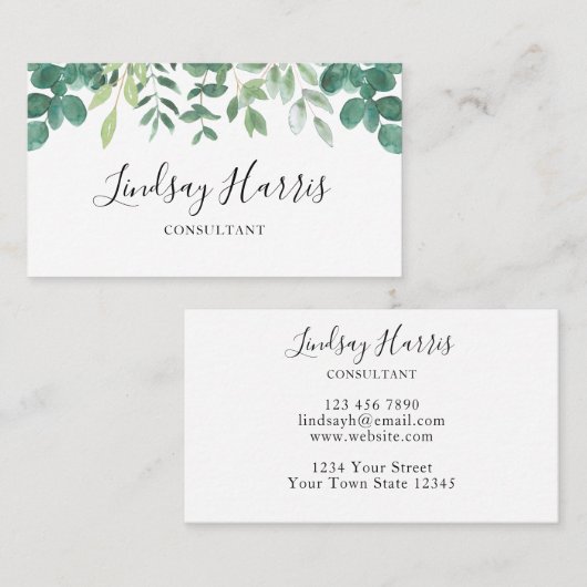 インテリアデザイナーウォーターカラーユーカリプタスビジネスC 名刺 (正面/裏面)