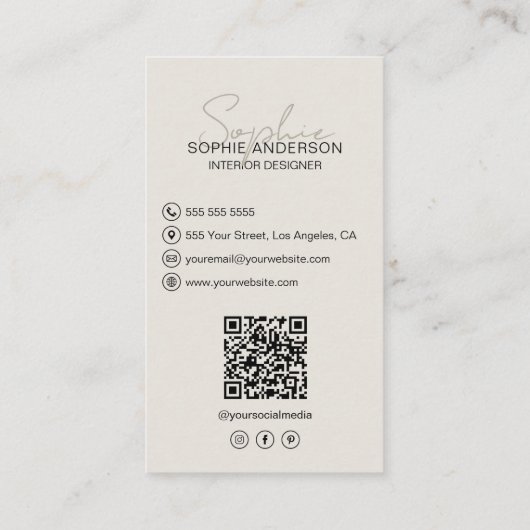 インテリアデザイナースクリプト名フォトQRタン 名刺 (裏面)