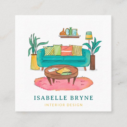 インテリアデザイナーステージング水彩家具 スクエア名刺 (正面)