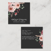 インテリアデザイナーピンクフローラボホブラック スクエア名刺 (正面/裏面)