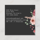 インテリアデザイナーピンクフローラボホブラック スクエア名刺 (裏面)