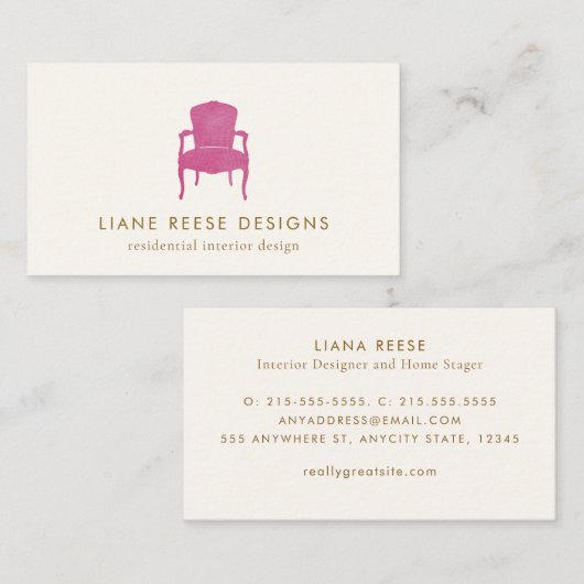 インテリアデザイナーブルゴーニュフランスのチェアロゴ 名刺 (正面/裏面)