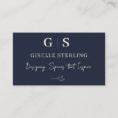 インテリアデザイナーモノグラムエレガントネイビーブルークリーム 名刺 (正面)
