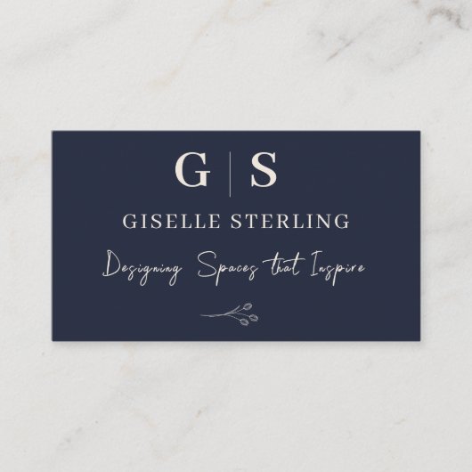 インテリアデザイナーモノグラムエレガントネイビーブルークリーム 名刺 (正面)