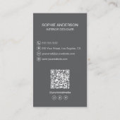 インテリアデザイナーロゴ写真QRソーシャルメディアグレー 名刺 (裏面)