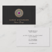 インテリアデザイナー金ゴールドと紫のモチーフの木の外観 名刺 (正面/裏面)