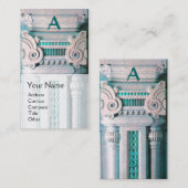 インテリアデザイナー，建築モノグラムティール（緑がかった色）ホワイト 名刺 (正面/裏面)