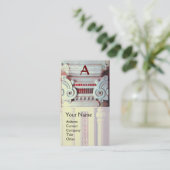 インテリアデザイナー，建築モノグラムレッドホワイト 名刺 (スタンド正面)