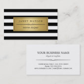 インテリアデザイナ – クラシック白黒ストライプ 名刺 (正面/裏面)