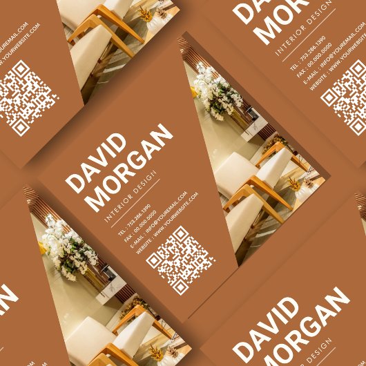 インテリアデザインはっきりしたタイポグラフィQrコード写真 スクエア名刺