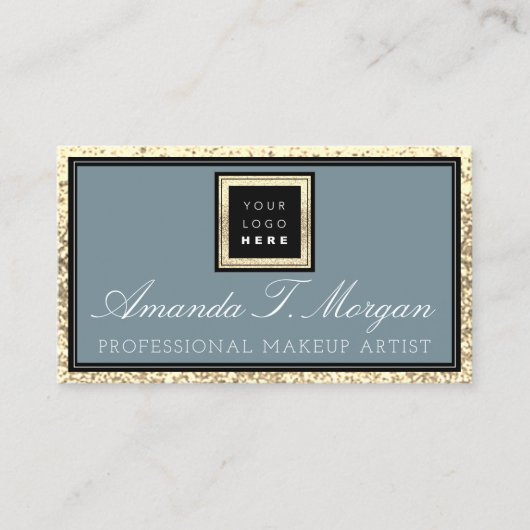 インテリアデザインイベントプランナーロゴ金ゴールドスモーキーブルー 名刺 (正面)