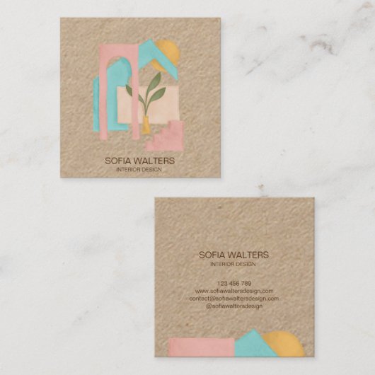 インテリアデザインホームステージン実在グエステートホテル スクエア名刺 (正面/裏面)