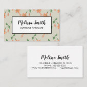 インテリアデザイン花柄グリーンビジネスカード 名刺 (正面/裏面)