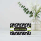 インテリアブラック、ホワイト、グリーンダマスクの名刺 名刺 (スタンド正面)