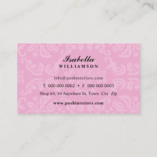 インテリアモダンテキスエレガントト・ダマスク・ホット・ピンク 名刺 (裏面)
