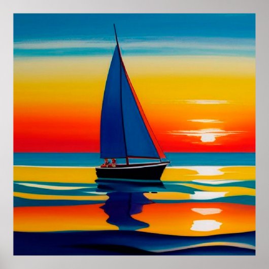 ⛵ インテリア雑貨のための穏やかな夕焼けの帆船 ポスター (正面)