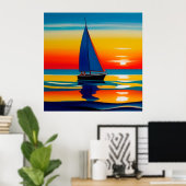 ⛵ インテリア雑貨のための穏やかな夕焼けの帆船 ポスター (ホームオフィス)