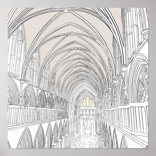 インテリア・オブ・サリスベリー大聖堂 |行のスケッチ ポスター (正面)