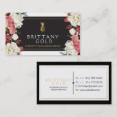 インテリア・デザイナーの名刺-シックな金ゴールドの花柄 名刺 (正面/裏面)
