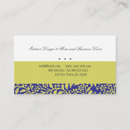 インテリア・デザイナーの装飾の緑の昇進のモダン 名刺 (裏面)