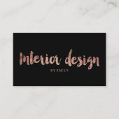 インテリア・デザインのばら色の金ゴールドのタイポグラフィのシンプルの黒 名刺 (正面)