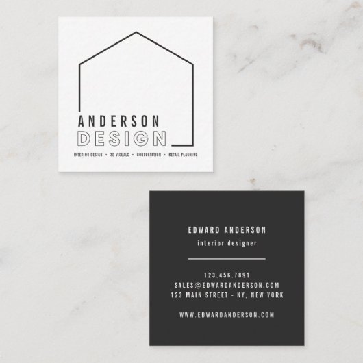 インテリア・デザインの写実的でモダンな家の形 スクエア名刺 (正面/裏面)