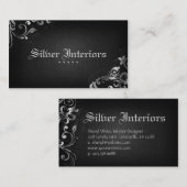 インテリア・デザインの名刺のリネン黒い銀 名刺 (正面/裏面)
