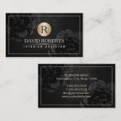 インテリア・デザインの金ゴールドのモノグラムのヴィンテージの黒の花柄 名刺 (正面/裏面)