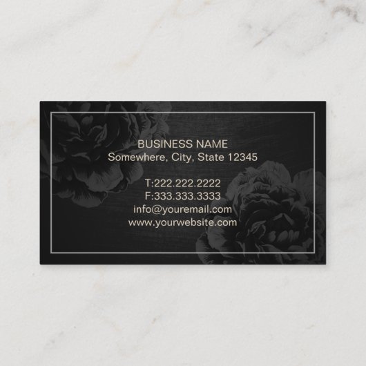 インテリア・デザインの金ゴールドのモノグラムのヴィンテージの黒の花柄 名刺 (裏面)
