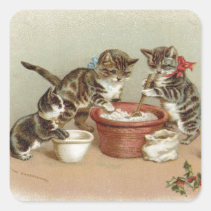 インテージのクリスマス猫のプリンを作る猫 スクエアシール