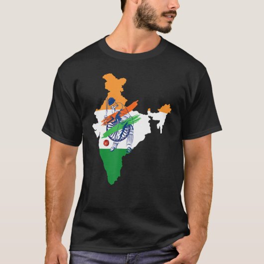インディアクリケットチームインド地図インディアン国旗Cricket F Tシャツ (正面)