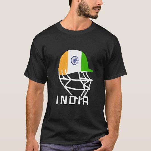 インディアクリケットファンヘルメットインディアクリケット選手 Tシャツ (正面)