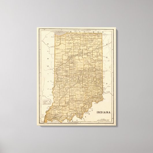 インディアナの地図 キャンバスプリント (正面)