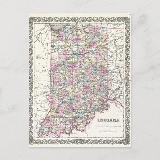 インディアナの地図。ジョセフハッチンコルトン ポストカード (正面)