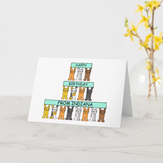 インディアナの漫画猫からのハッピーバースデー カード (黄色い花)