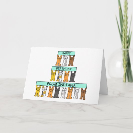 インディアナの漫画猫からのハッピーバースデー カード (正面)
