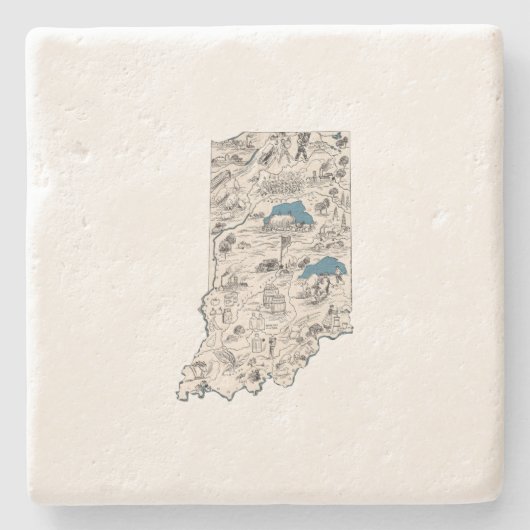 インディアナアンティーク写真マップヴィンテージ州グラフ ストーンコースター (正面)